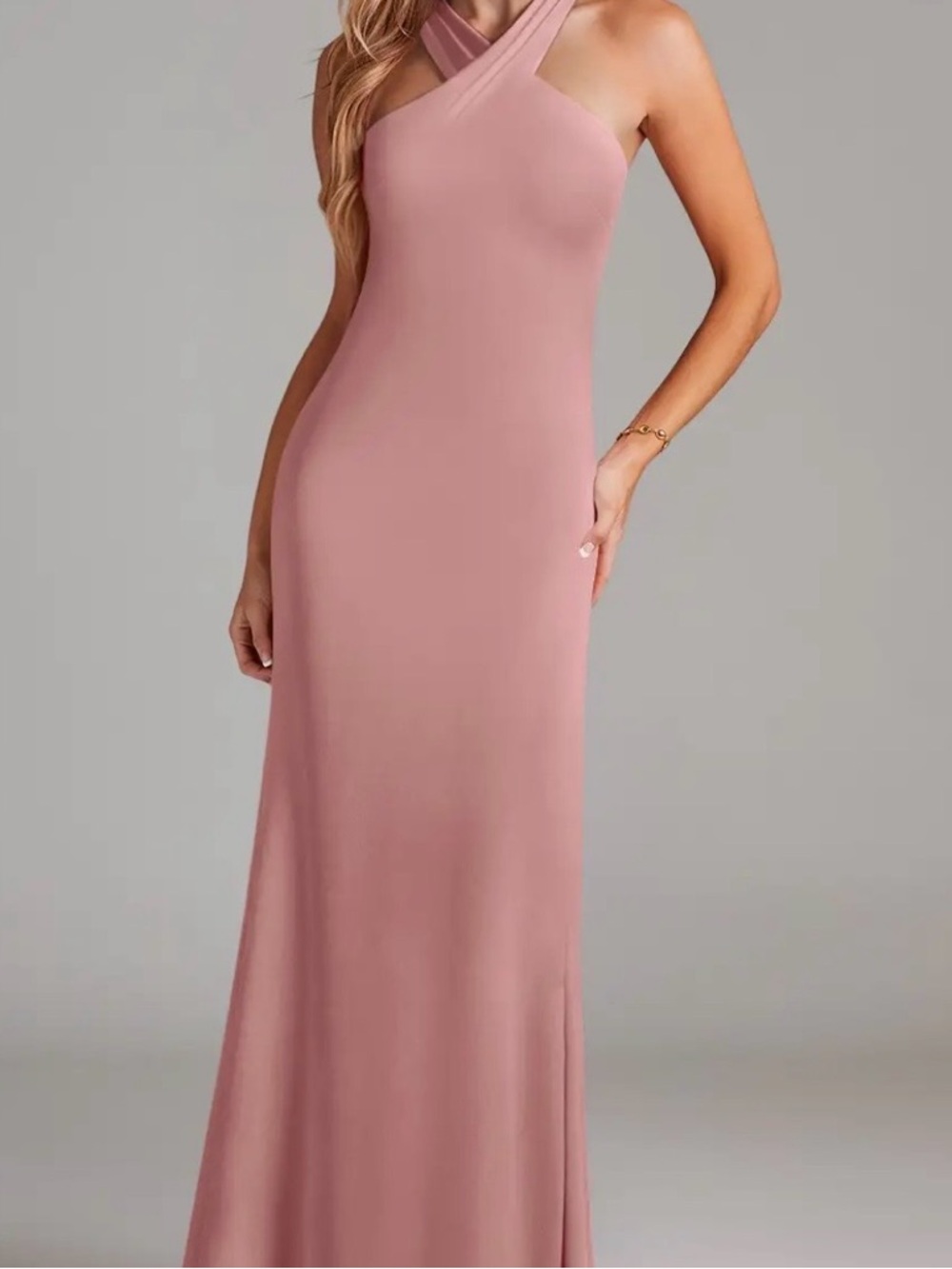 Azazie Dusty Rose Twist Halter Chiffon Formal Gown NWT